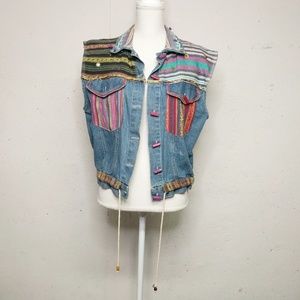☀️VINTAGE aztec boho denim festival vest
